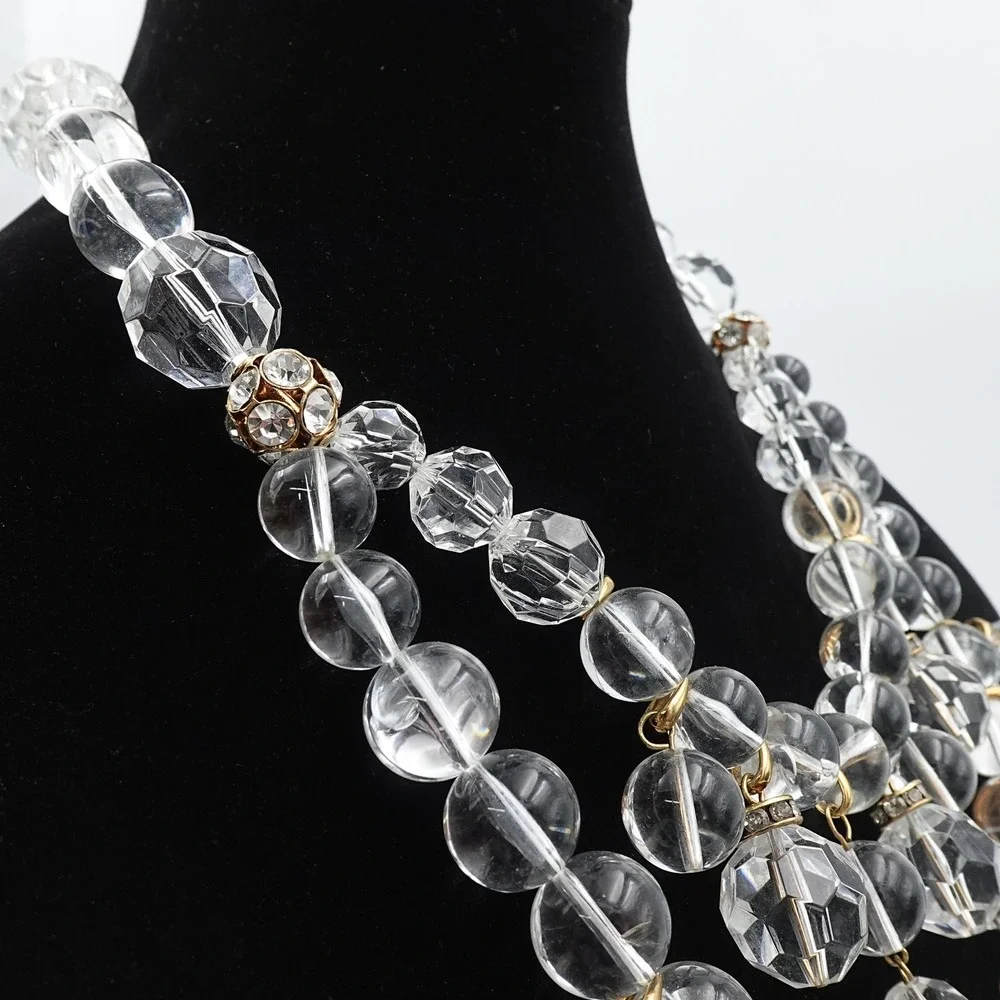 J Crew Clear Lucite Bead Bib Statement Necklace Chandelier Multi Strand Collar